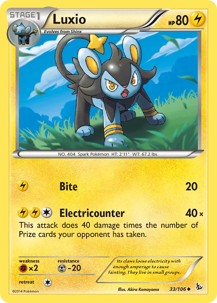 33, Fighting[×2], Lightning, Metal[-20], Normal, Reverse Holofoil, Uncommon, XY: Flashfire Luxio (33/106) [XY: Flashfire] - Trading Card World
