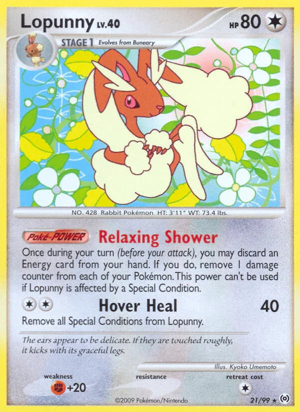 21, Colorless, Fighting[+20], Normal, Platinum: Arceus, Rare, Reverse Holofoil Lopunny (21/99) [Platinum: Arceus] - Trading Card World