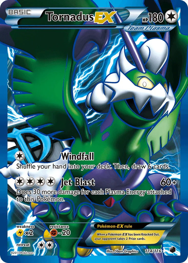 114, Black & White: Plasma Freeze, Colorless, Fighting[-20], Holofoil, Lightning[×2], Ultra Rare Tornadus EX (114/116) [Black & White: Plasma Freeze] - Trading Card World