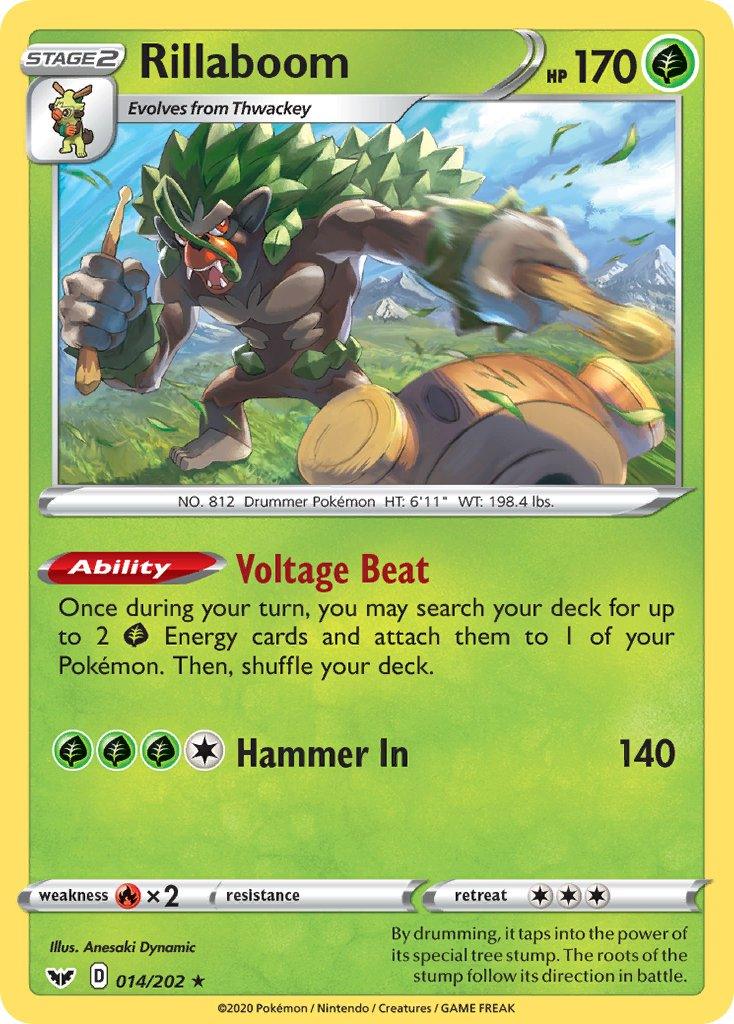 014, Fire[×2], Grass, Normal, Rare, Sword & Shield: Base Set Rillaboom (014/202) (Theme Deck Exclusive) [Sword & Shield: Base Set] - Trading Card World