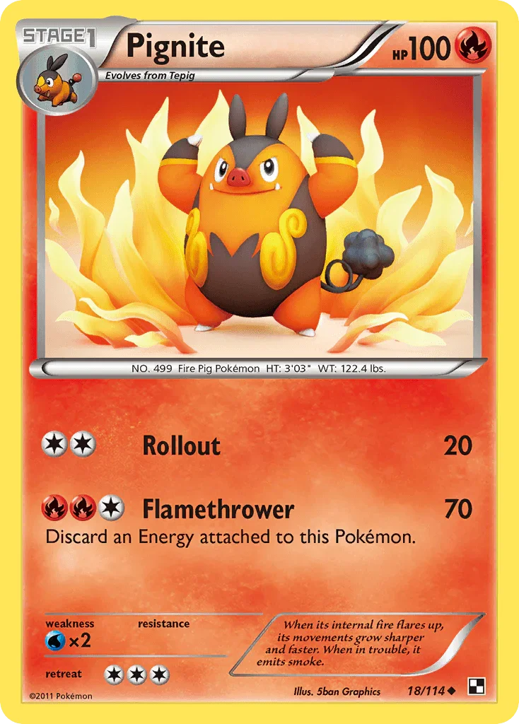 18, Black & White: Base Set, Fire, Normal, Reverse Holofoil, Uncommon, Water[×2] Pignite (18/114) [Black & White: Base Set] - Trading Card World