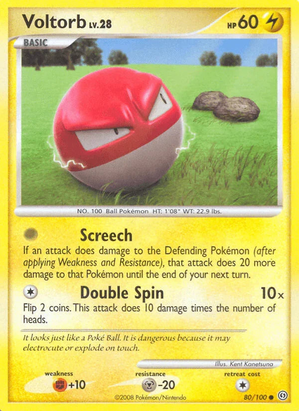 80, Common, Diamond & Pearl: Stormfront, Fighting[+10], Lightning, Metal[-20], Normal, Reverse Holofoil Voltorb (80/100) [Diamond & Pearl: Stormfront] - Trading Card World
