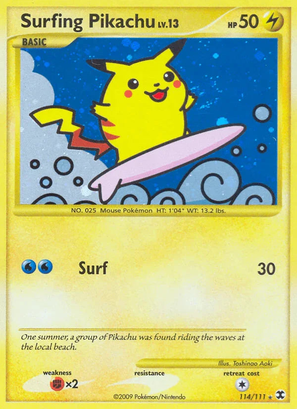 114, Fighting[×2], Holofoil, Lightning, Platinum: Rising Rivals, Secret Rare Surfing Pikachu (114/111) [Platinum: Rising Rivals] - Trading Card World