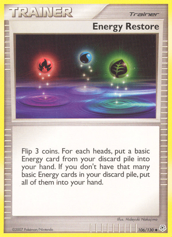 106, Diamond & Pearl: Base Set, Item, Normal, Reverse Holofoil, Uncommon Energy Restore (106/130) [Diamond & Pearl: Base Set] - Trading Card World