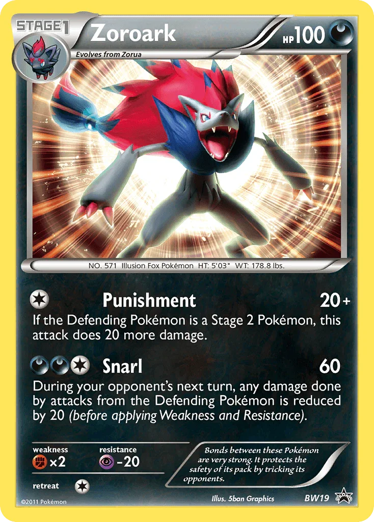 Black & White: Black Star Promos, BW19, Darkness, Fighting [x2], Holofoil, Promo, Psychic [-20] Zoroark (BW19) [Black & White: Black Star Promos] - Trading Card World