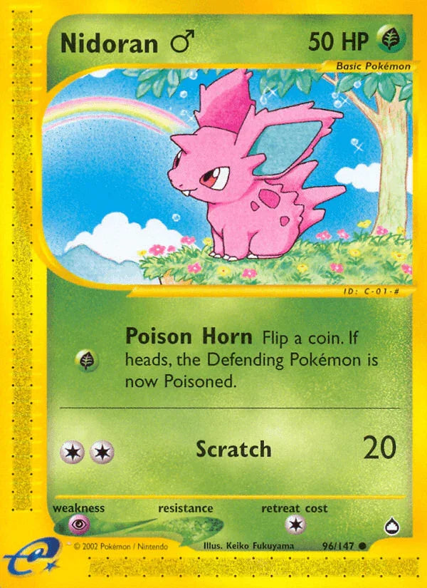 96, Aquapolis, Common, Grass, Normal, Psychic[×2], Reverse Holofoil Nidoran (96/147) (Male) [Aquapolis] - Trading Card World