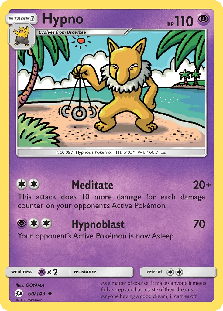 60, Normal, Psychic, Psychic[×2], Reverse Holofoil, Sun & Moon: Base Set, Uncommon Hypno (60/149) [Sun & Moon: Base Set] - Trading Card World