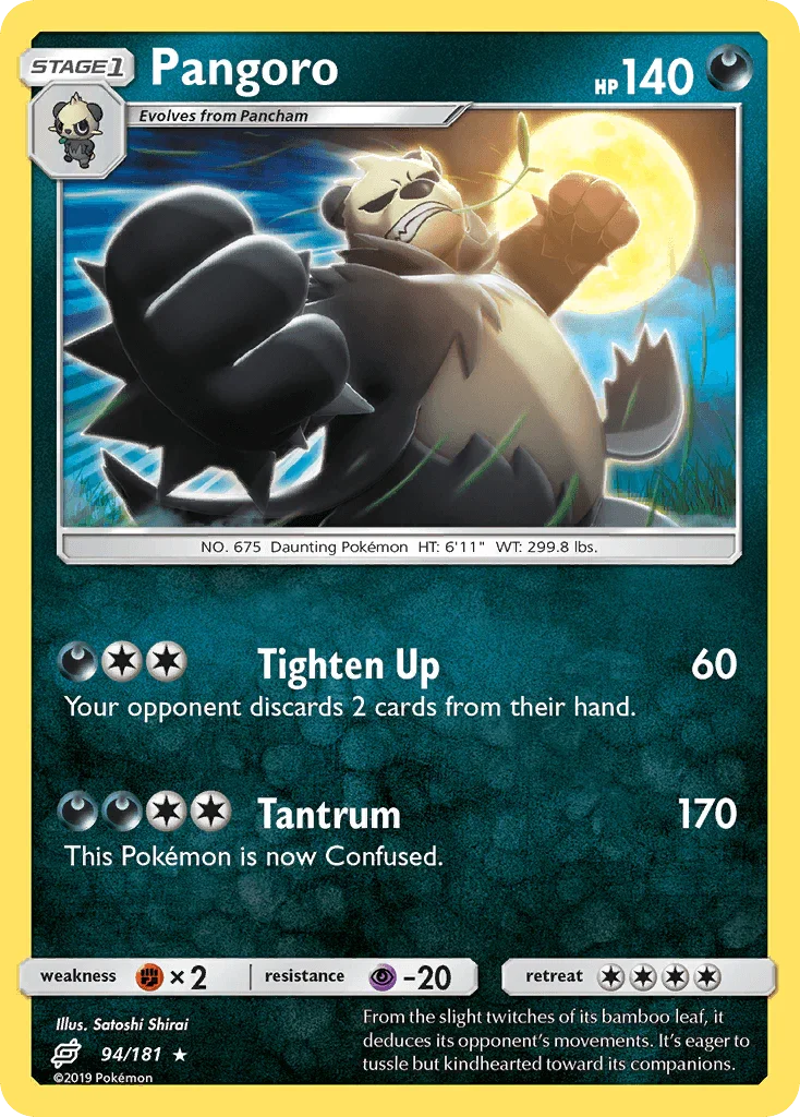94, Darkness, Fighting[×2], Normal, Psychic[-20], Rare, Reverse Holofoil, Sun & Moon: Team Up Pangoro (94/181) [Sun & Moon: Team Up] - Trading Card World