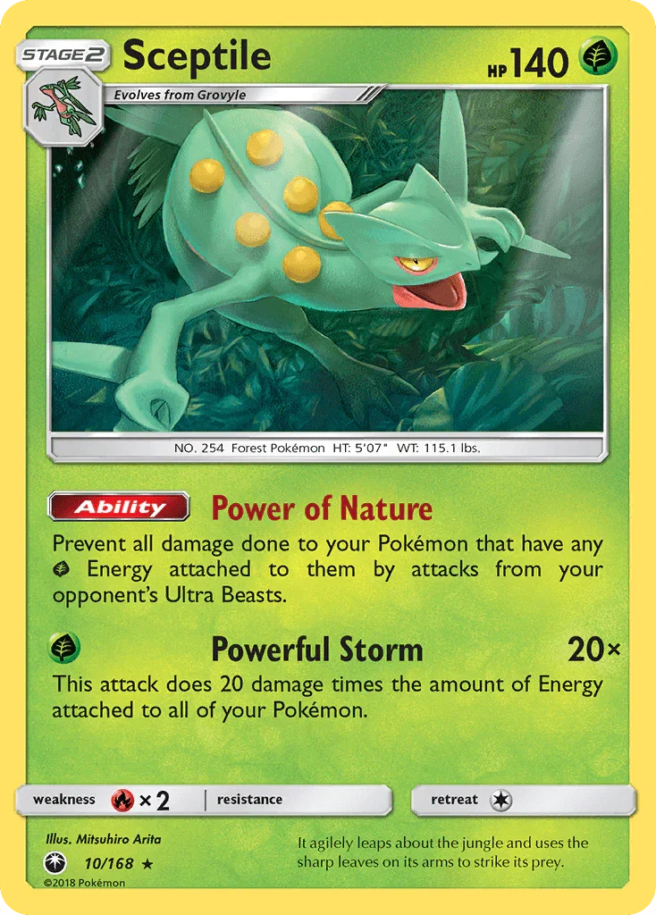 10, Fire[×2], Grass, Normal, Rare, Reverse Holofoil, Sun & Moon: Celestial Storm Sceptile (10/168) [Sun & Moon: Celestial Storm] - Trading Card World