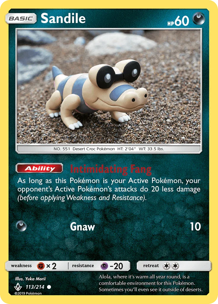 113, Common, Darkness, Fighting[×2], Normal, Psychic[-20], Reverse Holofoil, Sun & Moon: Unbroken Bonds Sandile (113/214) [Sun & Moon: Unbroken Bonds] - Trading Card World