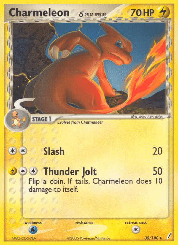 30, EX: Crystal Guardians, Lightning, Normal, Uncommon, Water[×2] Charmeleon (30/100) (Delta Species) [EX: Crystal Guardians] - Trading Card World