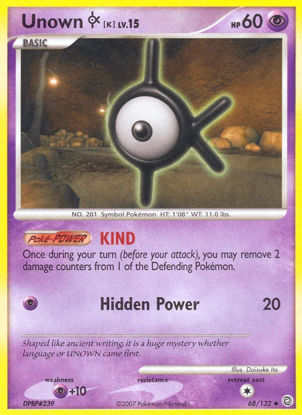 68, Diamond & Pearl: Secret Wonders, Normal, Psychic, Psychic[+10], Reverse Holofoil, Uncommon Unown K (68/132) [Diamond & Pearl: Secret Wonders] - Trading Card World