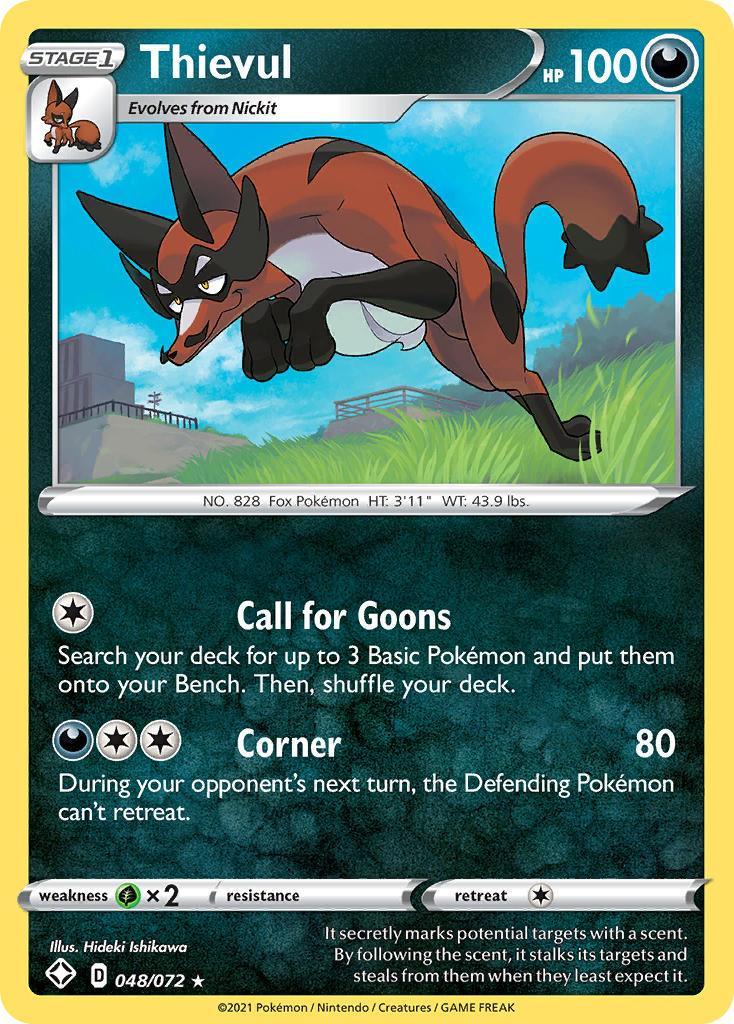 048, Darkness, Grass[×2], Holo Rare, Holofoil, Reverse Holofoil, Sword & Shield: Shining Fates Thievul (048/072) [Sword & Shield: Shining Fates] - Trading Card World