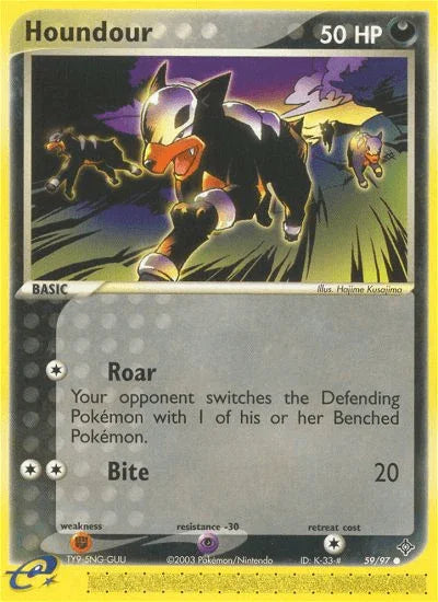 59, Common, Darkness, EX: Dragon, Fighting[×2], Normal, Psychic[-30], Reverse Holofoil Houndour (59/97) [EX: Dragon] - Trading Card World