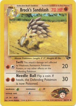 36, Fighting, Grass[×2], Gym Challenge Unlimited, Lightning[-30], Normal, Uncommon Brock's Sandslash (36/132) [Gym Challenge Unlimited] - Trading Card World