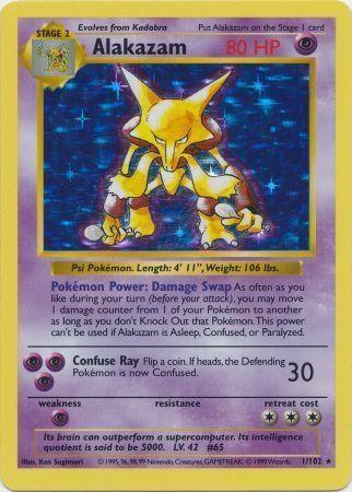 Base Set Shadowless Unlimited, Holo Rare, Holofoil, Psychic, Psychic[×2] Alakazam (1/102) [Base Set Shadowless Unlimited] - Trading Card World