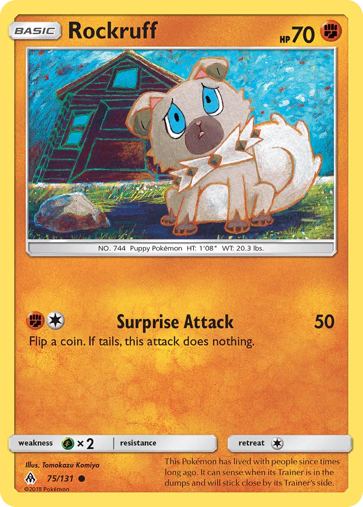 75, Common, Fighting, Grass[×2], Normal, Reverse Holofoil, Sun & Moon: Forbidden Light Rockruff (75/131) [Sun & Moon: Forbidden Light] - Trading Card World