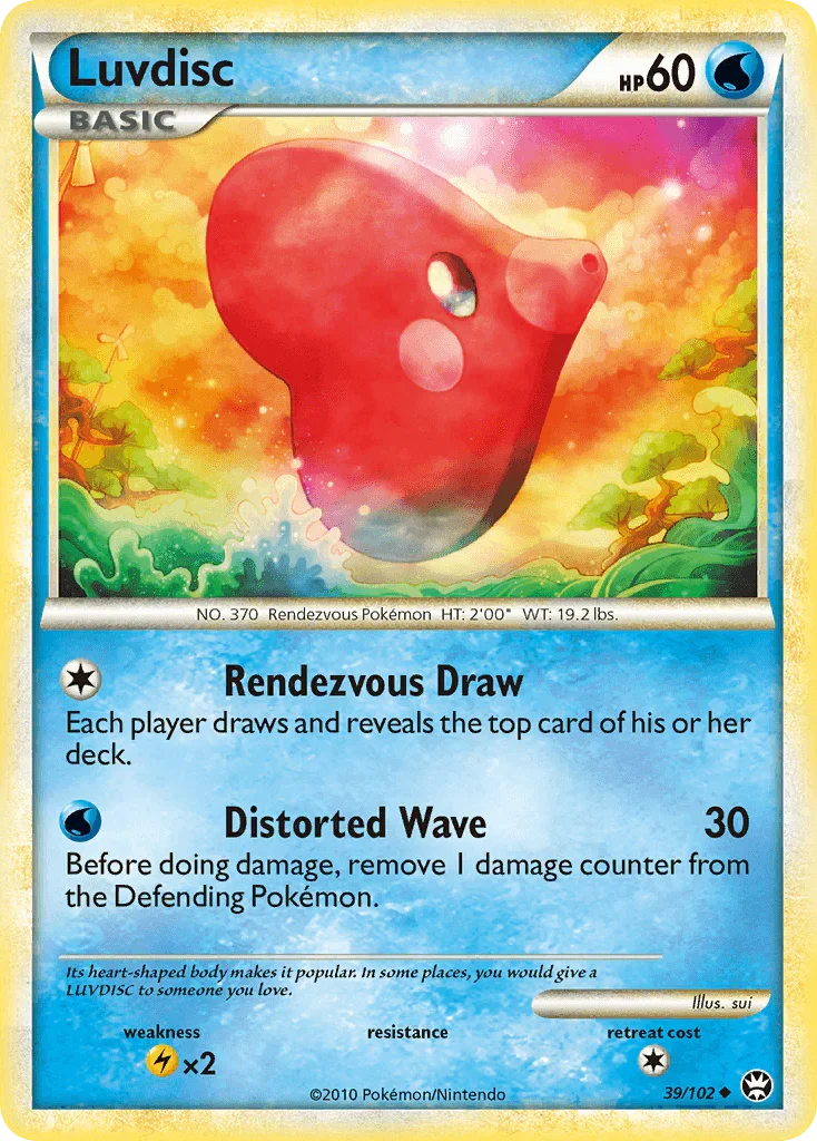 39, HeartGold & SoulSilver: Triumphant, Lightning[×2], Normal, Reverse Holofoil, Uncommon, Water Luvdisc (39/102) [HeartGold & SoulSilver: Triumphant] - Trading Card World