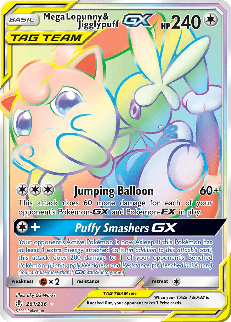 261, Colorless, Fighting[×2], Holofoil, Secret Rare, Sun & Moon: Cosmic Eclipse Mega Lopunny & Jigglypuff GX (261/236) [Sun & Moon: Cosmic Eclipse] - Trading Card World