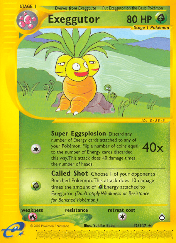12, Aquapolis, Fire[×2], Grass, Normal, Rare, Reverse Holofoil Exeggutor (12/147) [Aquapolis] - Trading Card World