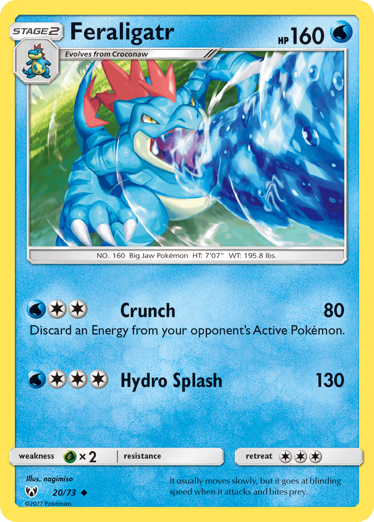 20, Grass[×2], Normal, Reverse Holofoil, Sun & Moon: Shining Legends, Uncommon, Water Feraligatr (20/73) [Sun & Moon: Shining Legends] - Trading Card World