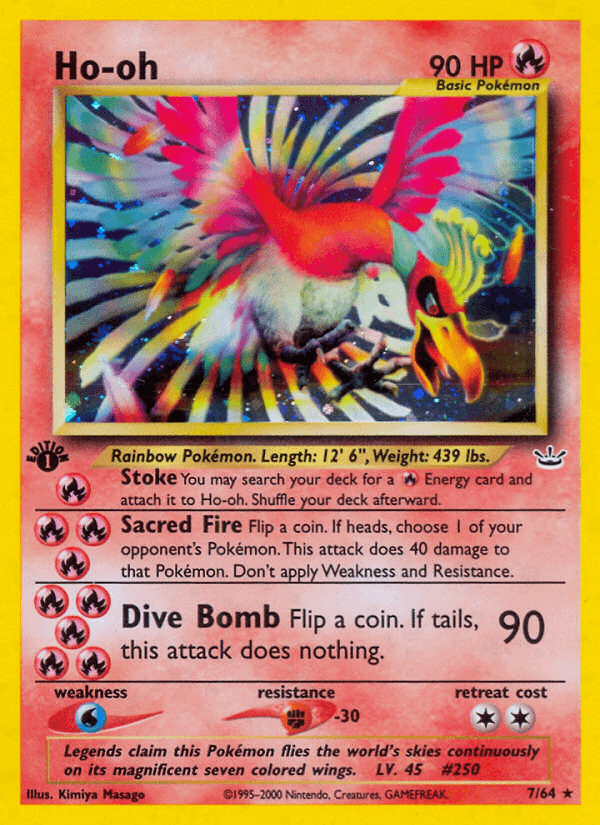1st Edition Holofoil, Fighting[-30], Fire, Holo Rare, Neo Revelation 1st Edition, Water[×2] Ho-oh (7/64) [Neo Revelation 1st Edition] - Trading Card World