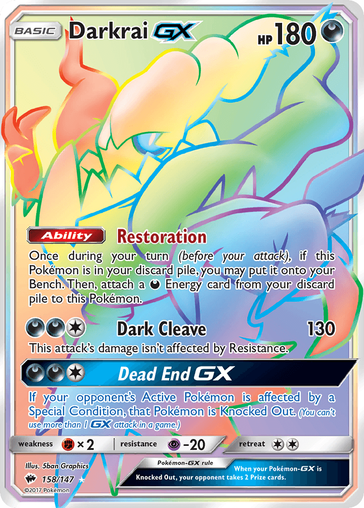 158, Darkness, Fighting[×2], Holofoil, Psychic[-20], Secret Rare, Sun & Moon: Burning Shadows Darkrai GX (158/147) [Sun & Moon: Burning Shadows] - Trading Card World