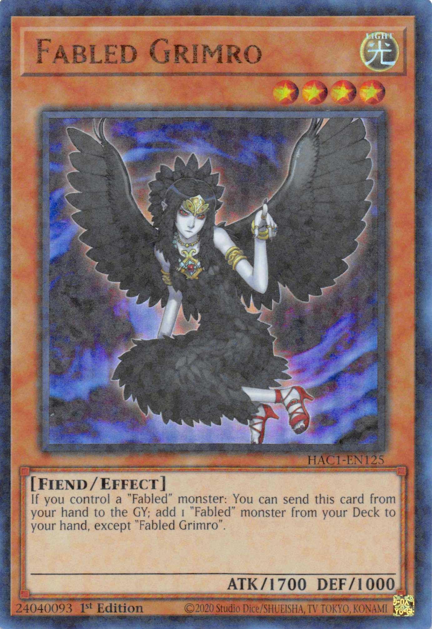 1st Edition, Effect Monster, Fiend, Hidden Arsenal: Chapter 1, Light, Parallel Rare Fabled Grimro (Duel Terminal) [HAC1-EN125] Parallel Rare - Trading Card World