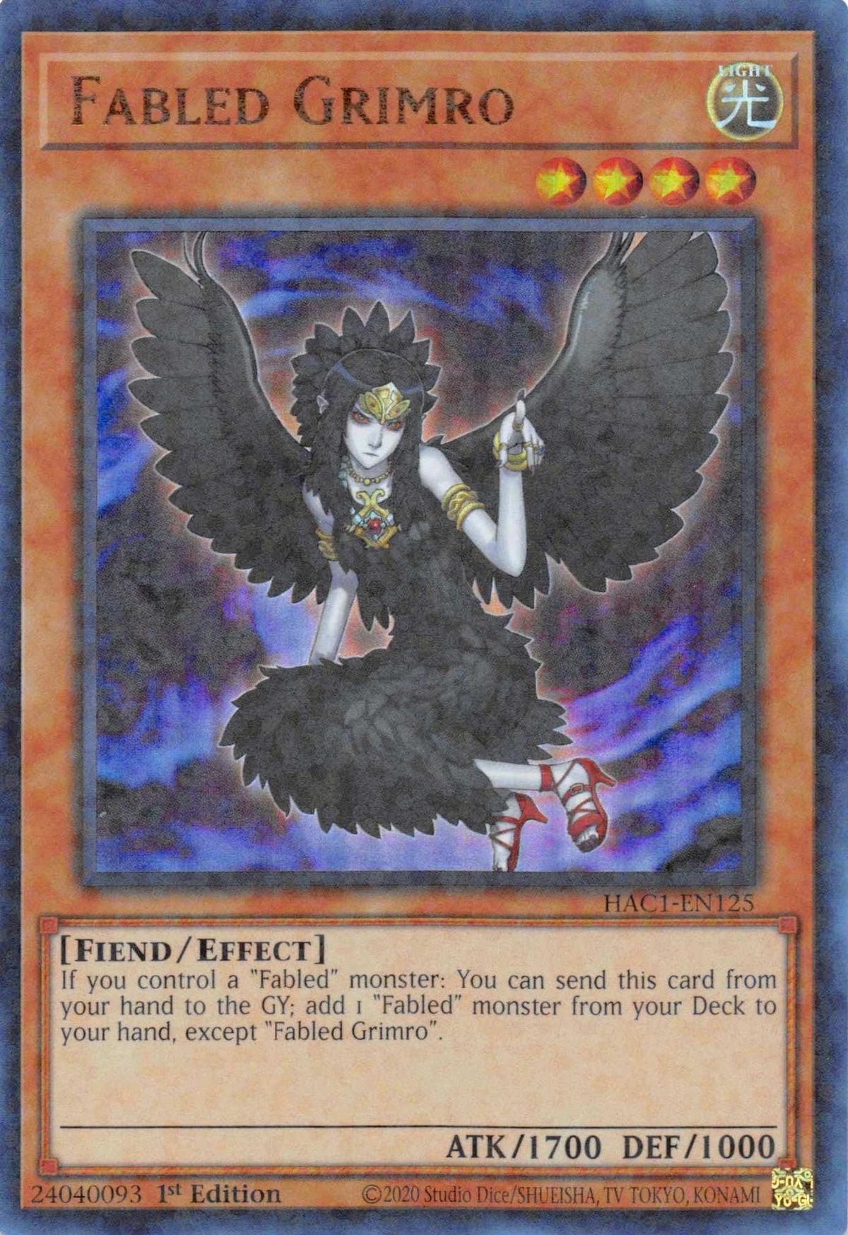 1st Edition, Effect Monster, Fiend, Hidden Arsenal: Chapter 1, Light, Parallel Rare Fabled Grimro (Duel Terminal) [HAC1-EN125] Parallel Rare - Trading Card World