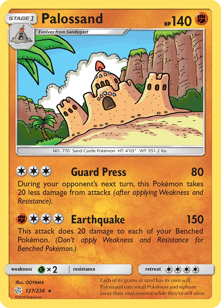 127, Fighting, Grass[×2], Normal, Rare, Reverse Holofoil, Sun & Moon: Cosmic Eclipse Palossand (127/236) [Sun & Moon: Cosmic Eclipse] - Trading Card World