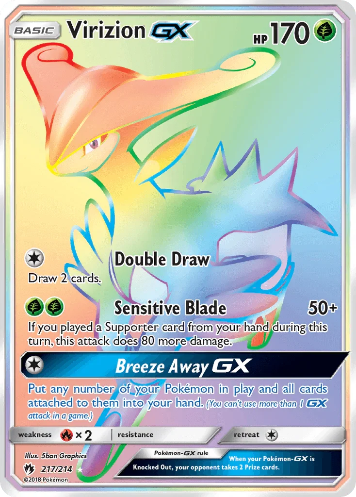 217, Fire[×2], Grass, Holofoil, Secret Rare, Sun & Moon: Lost Thunder Virizion GX (217/214) [Sun & Moon: Lost Thunder] - Trading Card World