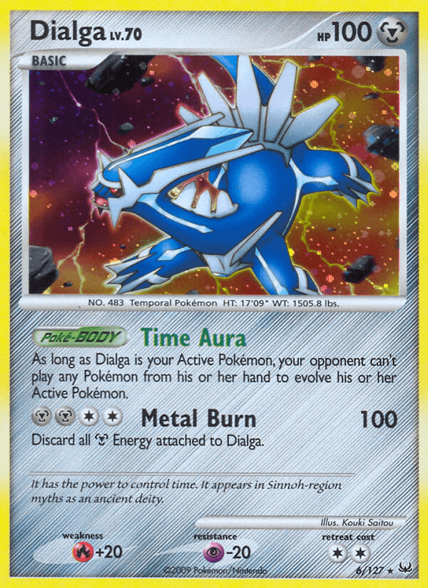 Fire[+20], Holo Rare, Holofoil, Metal, Platinum: Base Set, Psychic[-20], Reverse Holofoil Dialga (6/127) [Platinum: Base Set] - Trading Card World