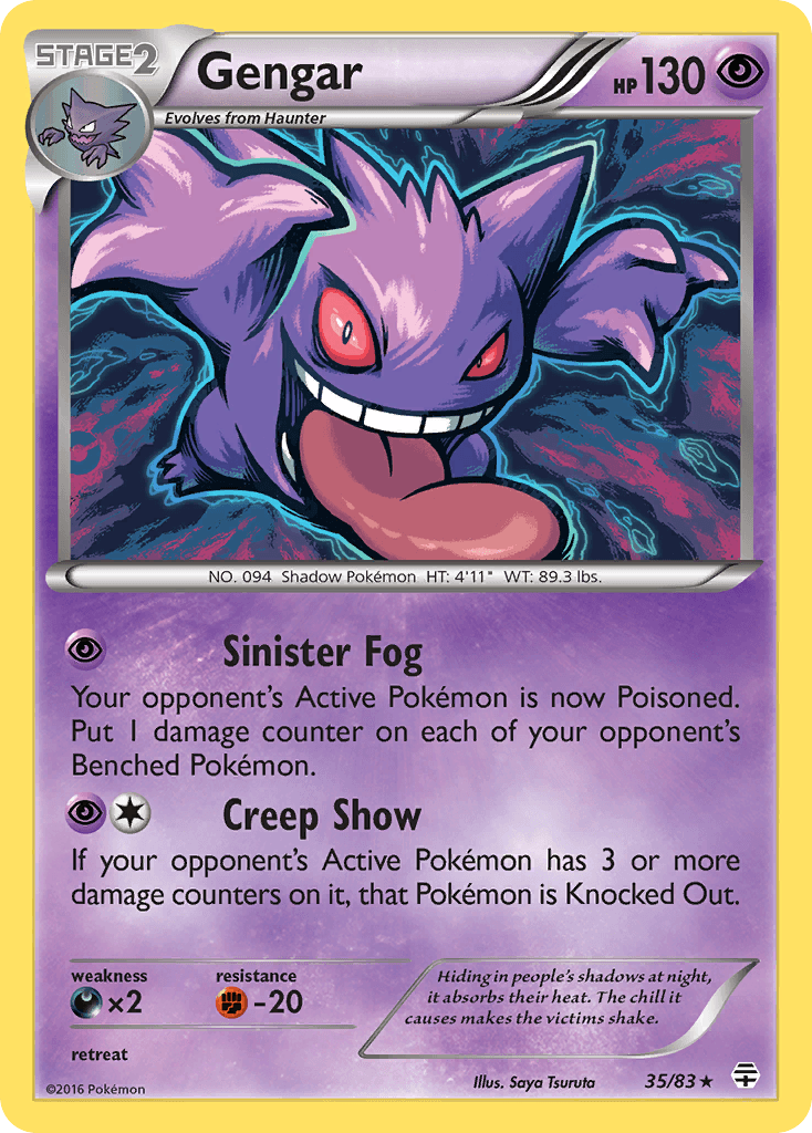 35, Darkness[×2], Fighting[-20], Holo Rare, Holofoil, Psychic, Reverse Holofoil, XY: Generations Gengar (35/83) [XY: Generations] - Trading Card World