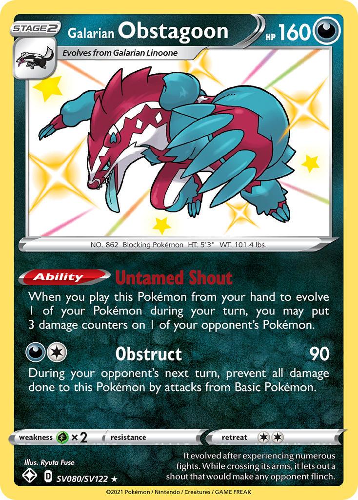 Darkness, Grass[×2], Holofoil, SV080, Sword & Shield: Shining Fates, Ultra Rare Galarian Obstagoon (SV080/SV122) [Sword & Shield: Shining Fates] - Trading Card World