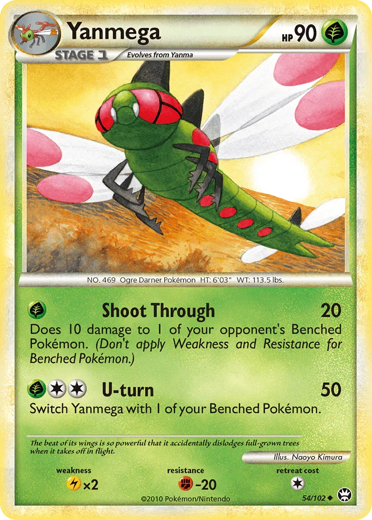 54, Fighting[-20], Grass, HeartGold & SoulSilver: Triumphant, Lightning[×2], Normal, Reverse Holofoil, Uncommon Yanmega (54/102) [HeartGold & SoulSilver: Triumphant] - Trading Card World