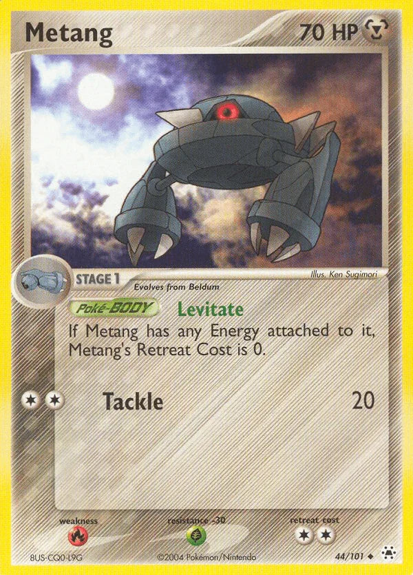 44, EX: Hidden Legends, Fighting[×2], Grass[-30], Metal, Normal, Reverse Holofoil, Uncommon Metang (44/101) [EX: Hidden Legends] - Trading Card World