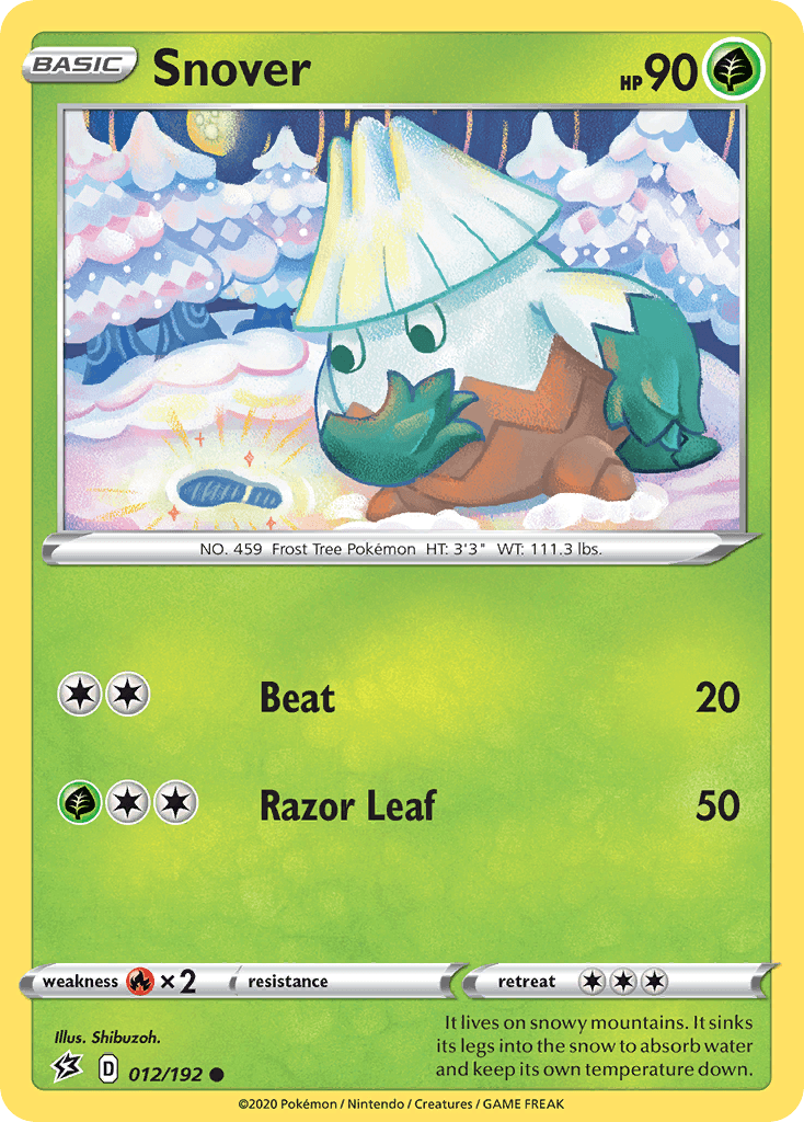 012, Common, Fire[×2], Grass, Normal, Reverse Holofoil, Sword & Shield: Rebel Clash Snover (012/192) [Sword & Shield: Rebel Clash] - Trading Card World