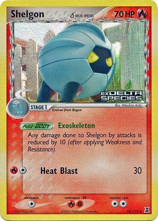 54, Colorless[×2], EX: Delta Species, Fighting[-30], Fire, Fire[-30], Reverse Holofoil, Uncommon Shelgon (54/113) (Delta Species) (Stamped) [EX: Delta Species] - Trading Card World