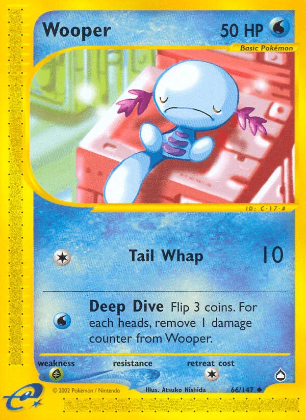 66, Aquapolis, Grass[×2], Normal, Reverse Holofoil, Uncommon, Water Wooper (66/147) [Aquapolis] - Trading Card World