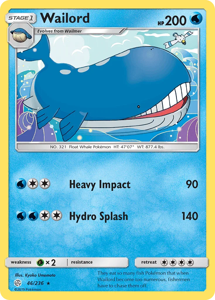 46, Grass[×2], Normal, Rare, Reverse Holofoil, Sun & Moon: Cosmic Eclipse, Water Wailord (46/236) [Sun & Moon: Cosmic Eclipse] - Trading Card World