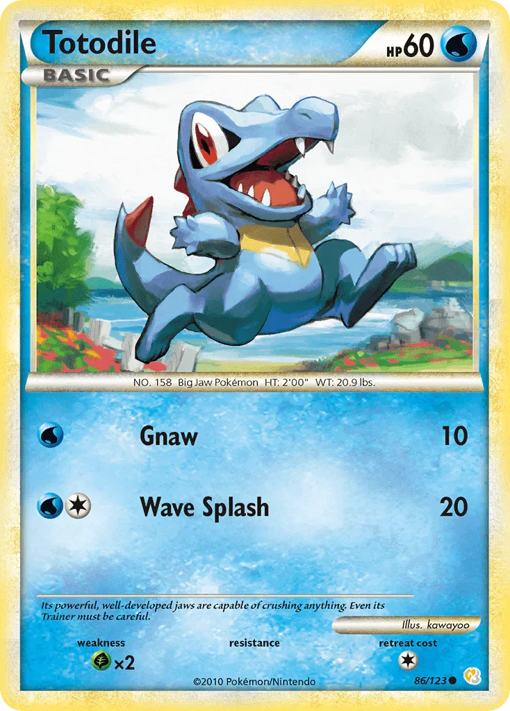 86, Common, Grass[×2], HeartGold & SoulSilver: Base Set, Normal, Reverse Holofoil, Water Totodile (86/123) [HeartGold & SoulSilver: Base Set] - Trading Card World