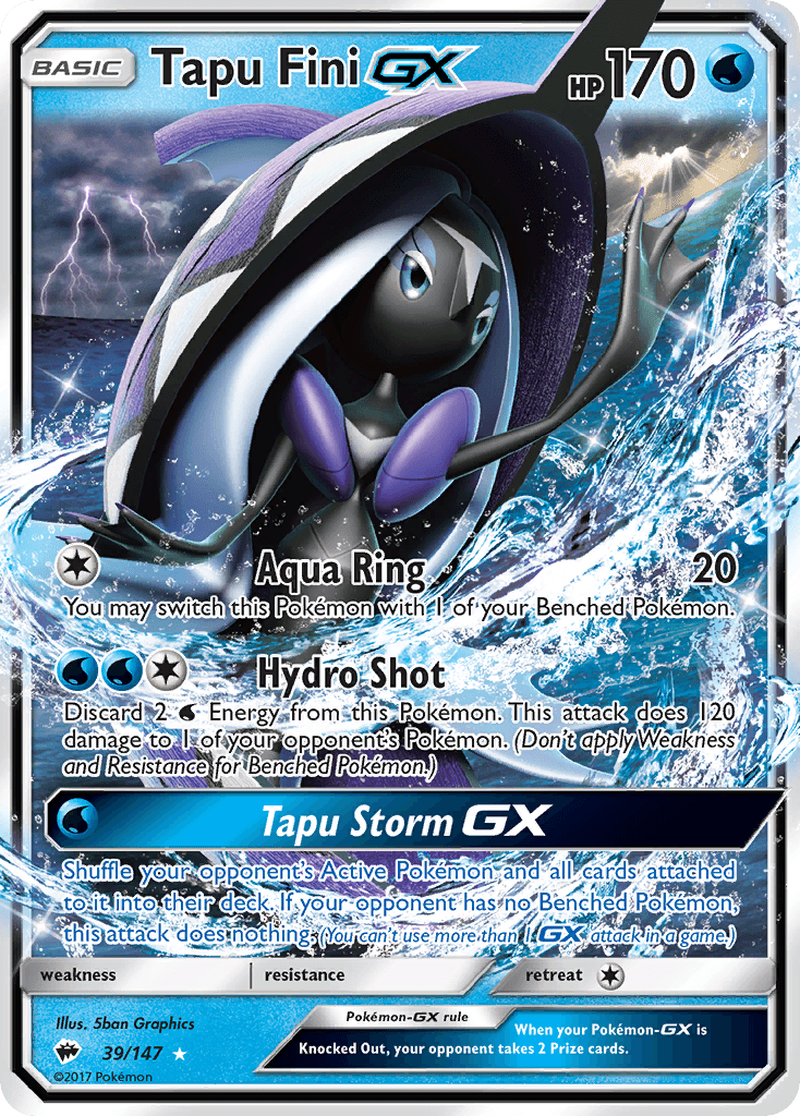 39, Holofoil, Sun & Moon: Burning Shadows, Ultra Rare, Water Tapu Fini GX (39/147) [Sun & Moon: Burning Shadows] - Trading Card World