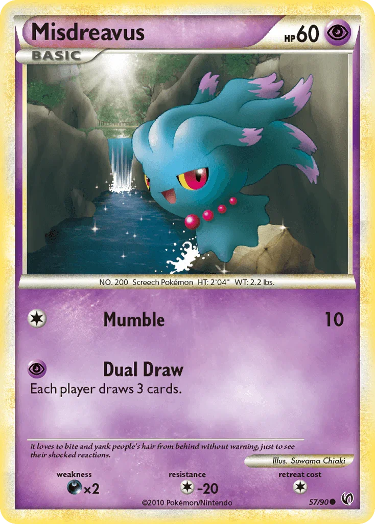 57, Colorless[-20], Common, Darkness[×2], HeartGold & SoulSilver: Undaunted, Normal, Psychic, Reverse Holofoil Misdreavus (57/90) [HeartGold & SoulSilver: Undaunted] - Trading Card World