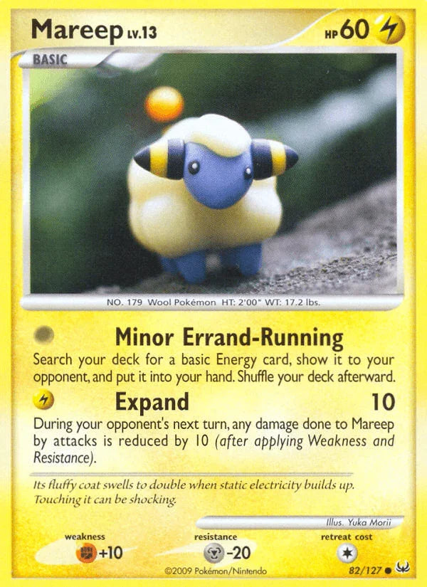 82, Common, Fighting[+10], Lightning, Metal[-20], Normal, Platinum: Base Set, Reverse Holofoil Mareep (82/127) [Platinum: Base Set] - Trading Card World