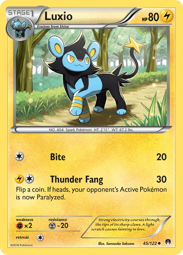 45, Fighting[×2], Lightning, Metal[-20], Normal, Reverse Holofoil, Uncommon, XY: BREAKpoint Luxio (45/122) [XY: BREAKpoint] - Trading Card World