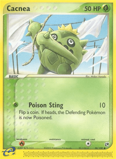 58, Common, EX: Sandstorm, Fire[×2], Grass, Normal, Reverse Holofoil Cacnea (58/100) [EX: Sandstorm] - Trading Card World