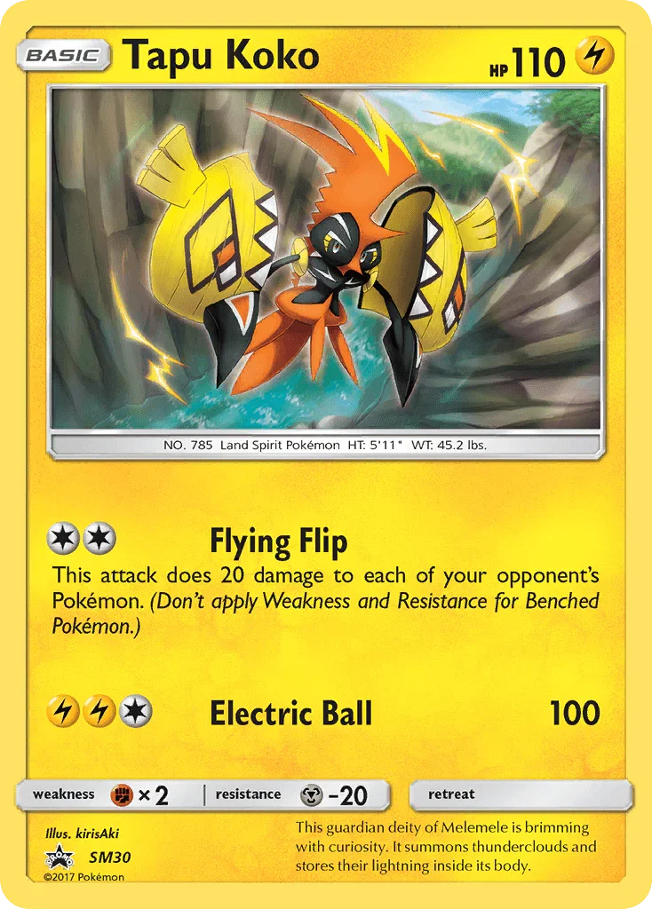 Fighting [x2], Holofoil, Lightning, Metal [-20], Promo, SM30, Sun & Moon: Black Star Promos Tapu Koko (SM30) [Sun & Moon: Black Star Promos] - Trading Card World