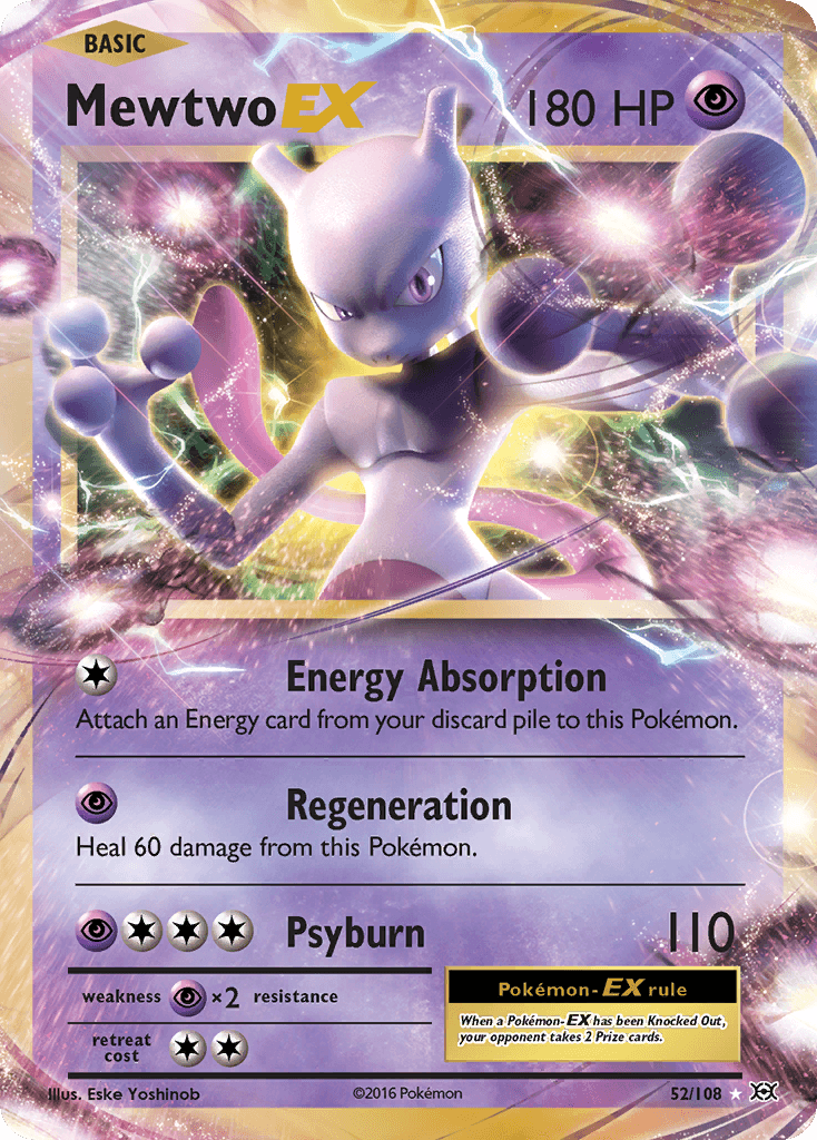 52, Holofoil, Psychic, Psychic[×2], Ultra Rare, XY: Evolutions Mewtwo EX (52/108) [XY: Evolutions] - Trading Card World