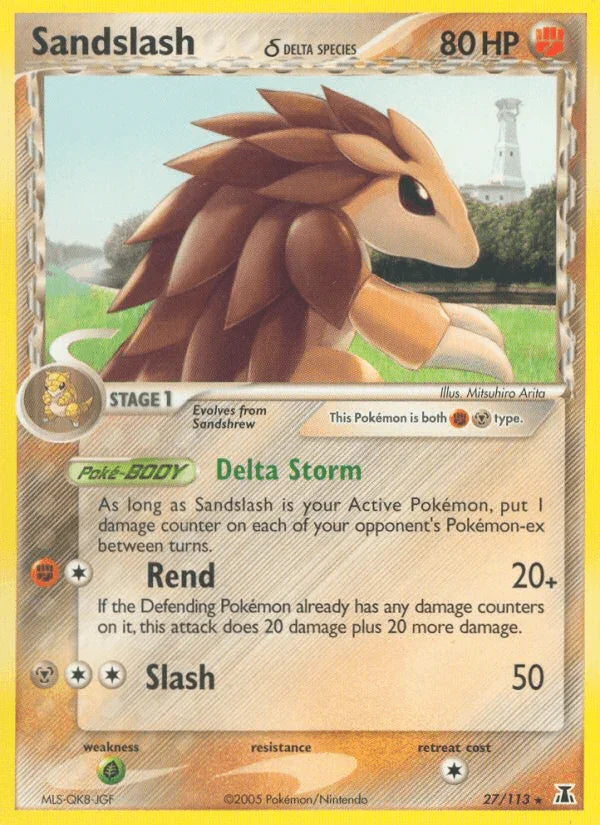 27, EX: Delta Species, Fighting, Grass[×2], Metal, Normal, Rare Sandslash (27/113) (Delta Species) [EX: Delta Species] - Trading Card World
