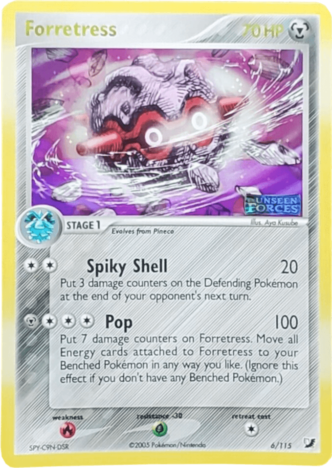 EX: Unseen Forces, Fire[×2], Grass[-30], Holo Rare, Metal, Reverse Holofoil Forretress (6/115) (Stamped) [EX: Unseen Forces] - Trading Card World